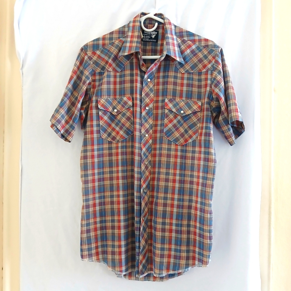 Wrangler Vintage Plaid Cowboy Shirt Size 15.5 Made in USA